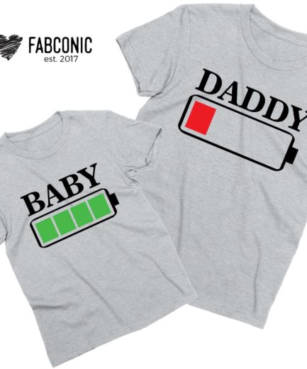 Battery Low Battery Full Shirts, Daddy and Baby, Father & Kid Shirts