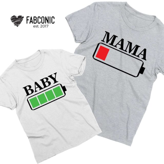 Mommy Baby Battery Shirts, Battery Full, Battery Empty, Mother & Kid Shirts