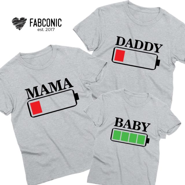 Mommy Daddy Baby Battery Shirts, Family Battery Full Battery Low Shirts