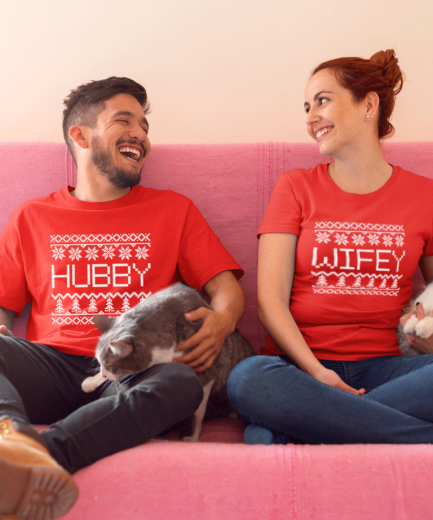 Hubby Wifey Christmas Shirts, Couple Shirts, Matching Christmas Shirts