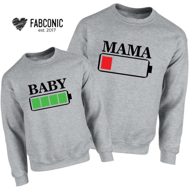 Mama Baby Battery Sweatshirts, Battery Full, Battery Empty, Family Sweatshirts