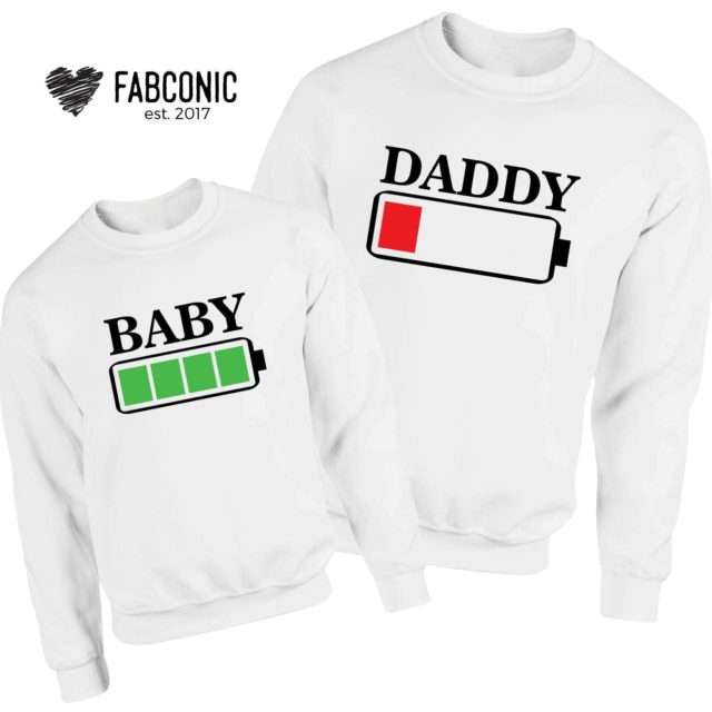 Daddy Baby Battery Sweatshirts, Battery Full, Battery Empty, Family Sweatshirts