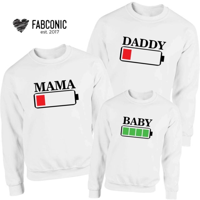 Mama Daddy Baby Battery Sweatshirts, Battery Empty, Battery Full, Family Sweatshirts