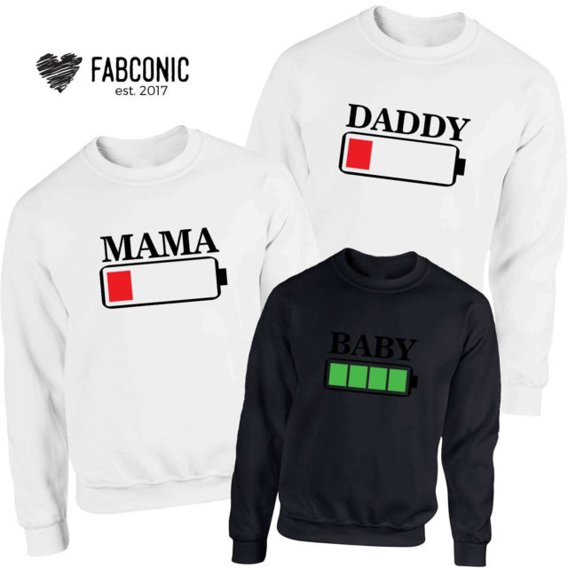 Mama Daddy Baby Battery Sweatshirts, Battery Empty, Battery Full, Family Sweatshirts
