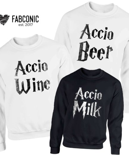 Accio Beer Wine Milk Sweatshirts, Family Sweatshirts, Funny Accion Crewneck