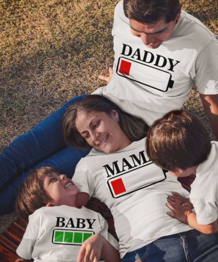 Battery Full Battery Low Shirts, Mommy Daddy Baby, Family Shirts