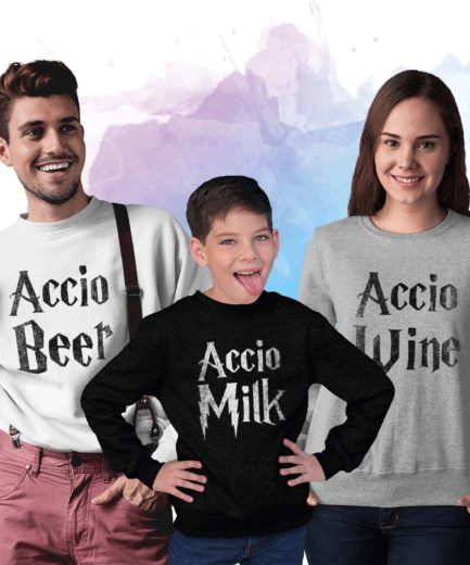 Accio Beer Wine Milk Sweatshirts, Family Sweatshirts, Funny Accion Crewneck