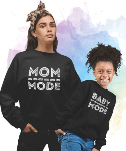 Mom Mode Baby Mode Sweatshirts, Family Sweatshirts, Funny Mother's Gift