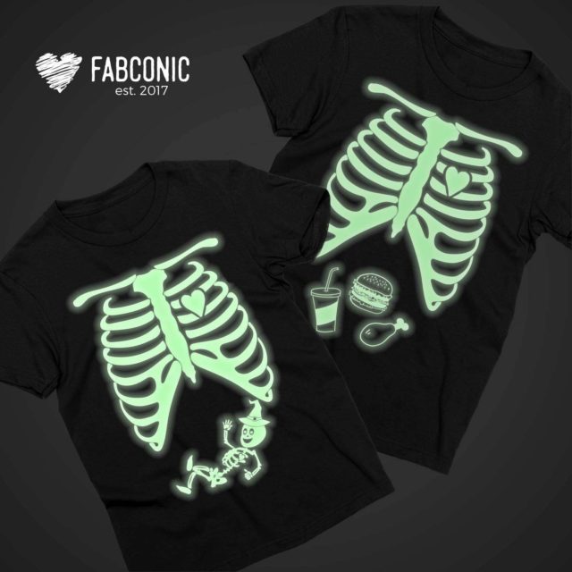 GLOW in the dark Shirt, Maternity Skeleton, Halloween Couple Shirts