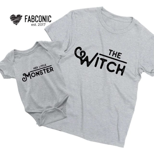 Funny Mommy Kid Halloween Shirts, The Witch, Her Little Monster