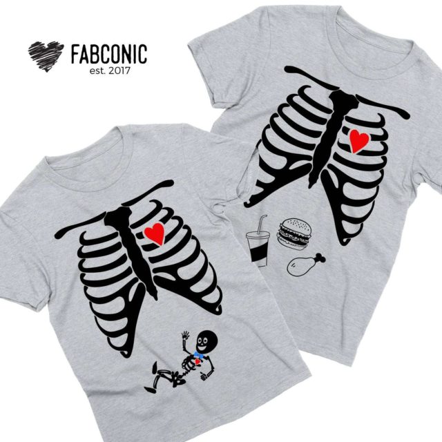Matching Halloween Pregnancy Shirts, Baby Boy, Skeleton Maternity Shirts