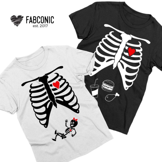 Maternity Couple Shirts, Baby Girl, Skeleton Shirts, Halloween Family Shirts