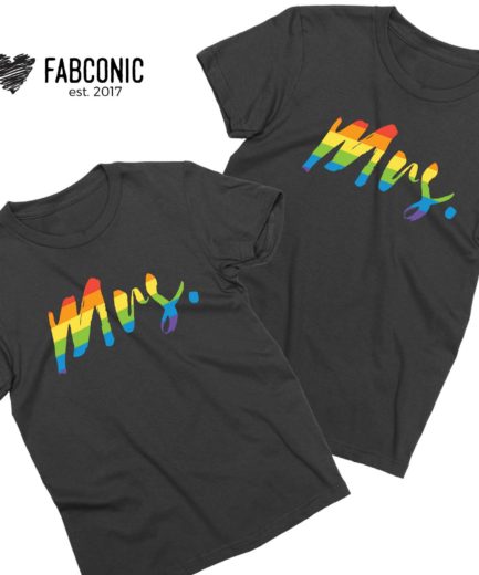 Mrs Mrs Pride Shirts, Rainbow Pattern, Matching LGBT Shirts