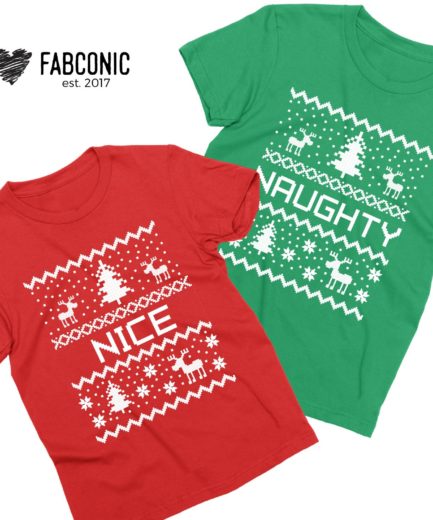 Naughty Nice Christmas Shirts, Christmas Pixels, Couple Shirts