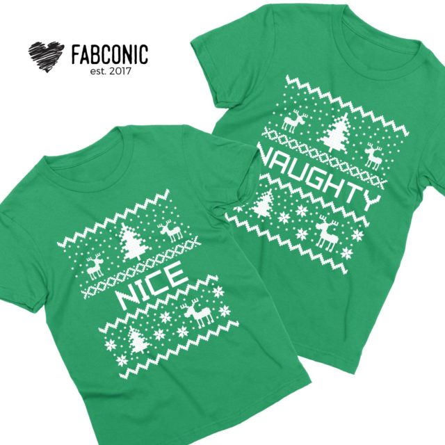 Naughty Nice Christmas Shirts, Christmas Pixels, Couple Shirts