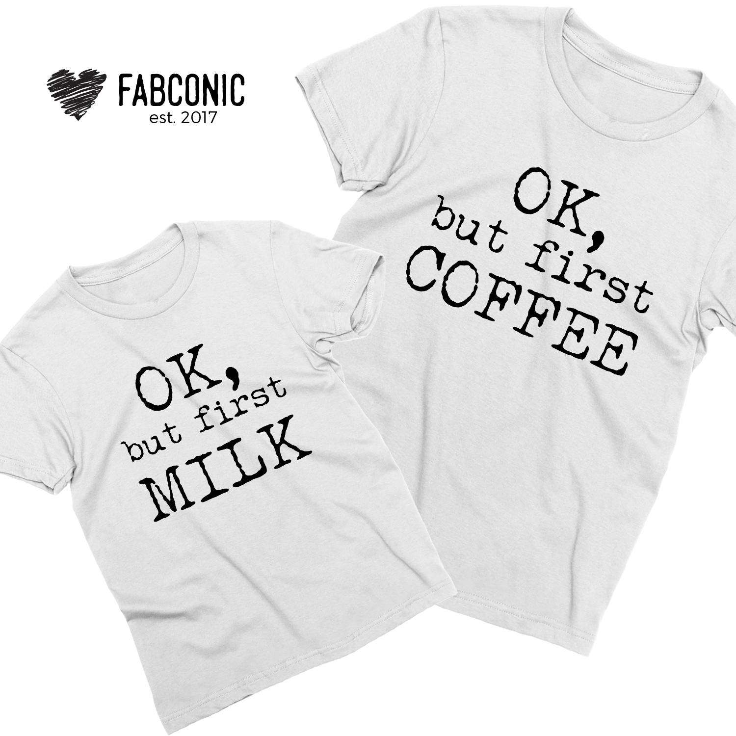 Milk Partner SHIRT STRAMPLER Familie BABY Kinder T-Shirt OK But First Coffee 