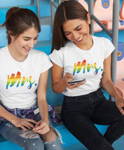 Mrs Mrs Pride Shirts, Rainbow Pattern, Matching LGBT Shirts
