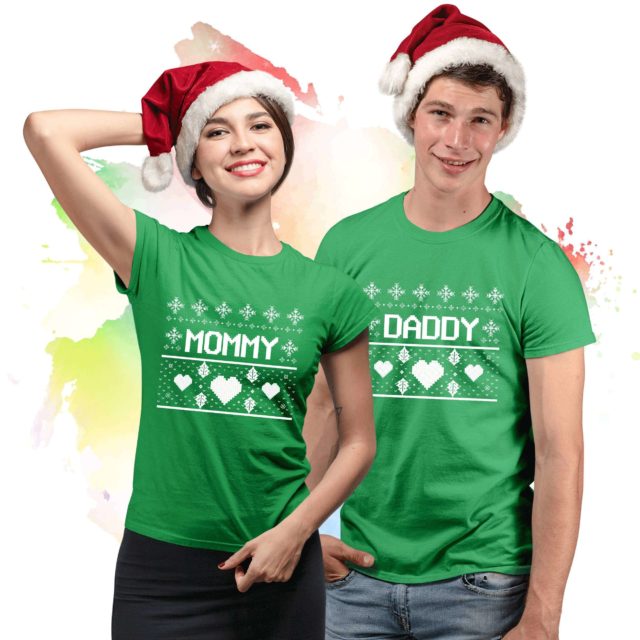 Mommy Daddy Christmas Shirts, Matching Ugly Couple Shirts