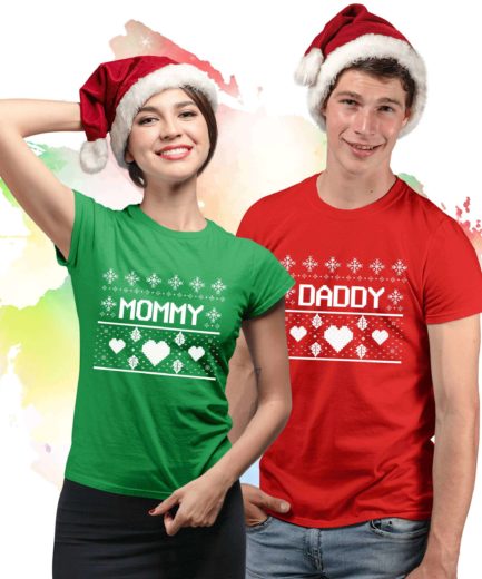 Mommy Daddy Christmas Shirts, Matching Ugly Couple Shirts