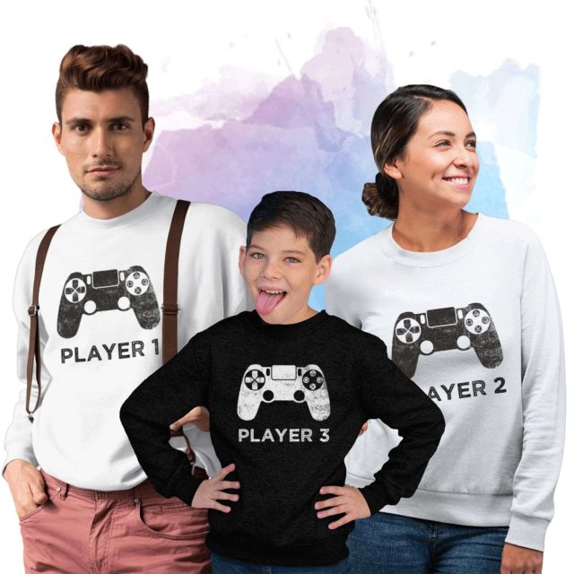 Player 1 Player 2 Player 3 Sweatshirts, Family Sweatshirts, Gamer Sweatshirts