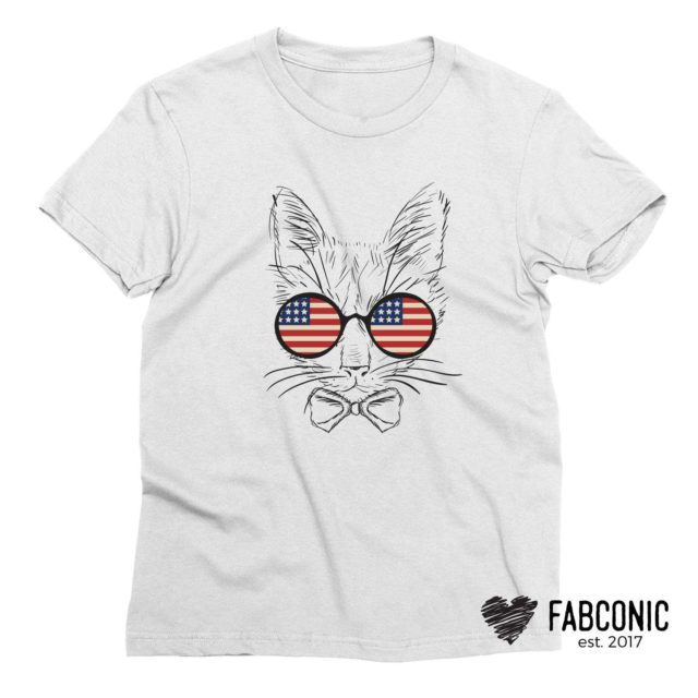 Funny 4th of July Shirt, Cat American Flag Glasses, 4th of July Shirt