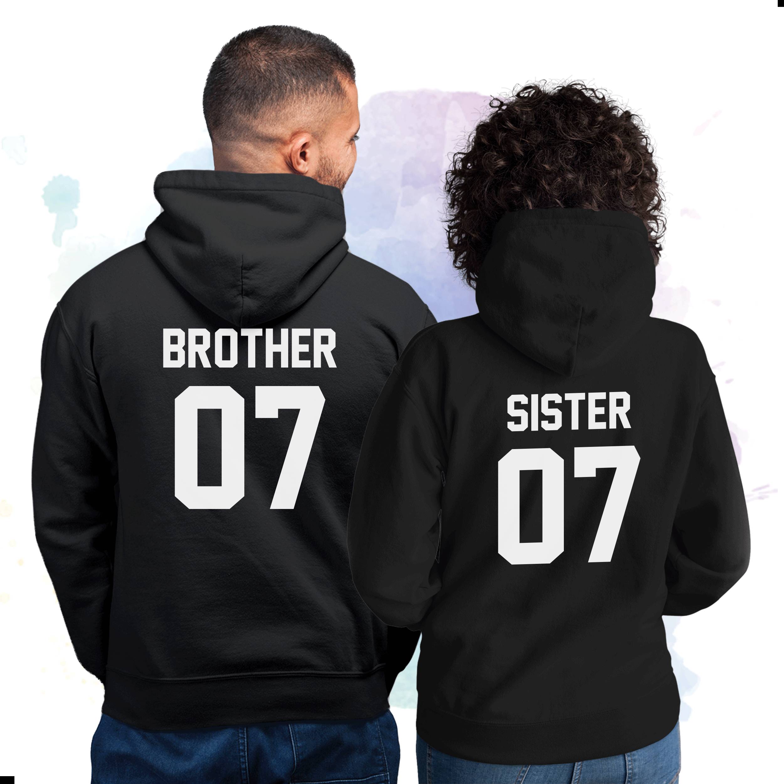 Hoodie Pullover mit Sister Brother Motiv Partner Look Hipster Relationship 