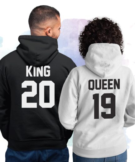 King Queen Personalized Hoodies, Custom Number, Matching Couple Hoodies