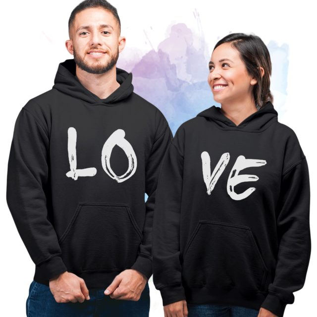 LOVE Matching Couple Hoodies, His Hers Hoodies, Anniversary Hoodies