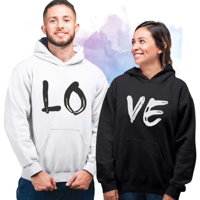 LOVE Matching Couple Hoodies, His Hers Hoodies, Anniversary Hoodies