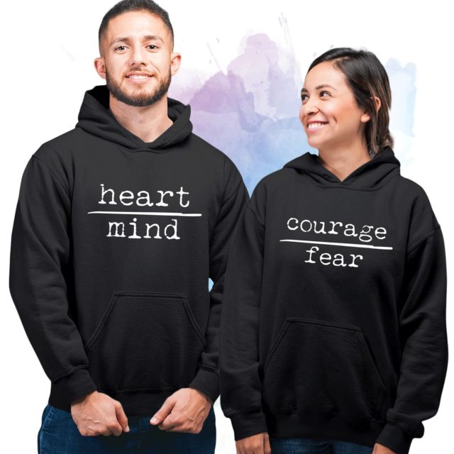 His Hers Matching Hoodie, Heart Over Mind, Courage Over Fear, Couple Hoodies