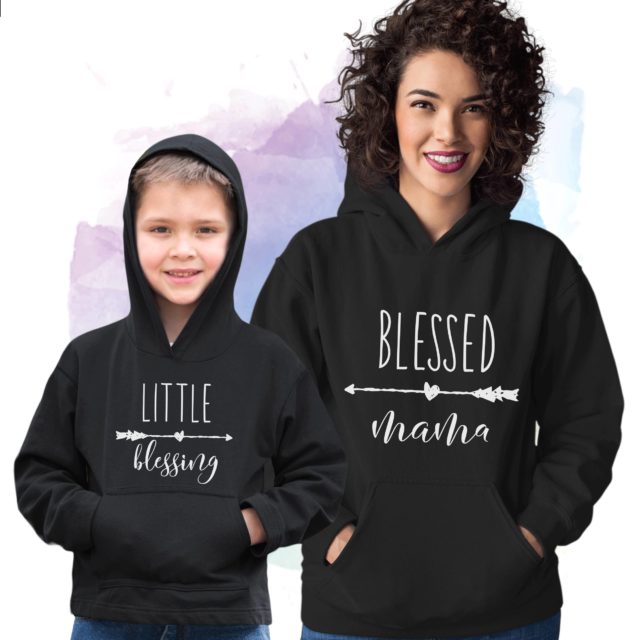 Mommy Baby Hoodies, Blessed Mama, Little Blessing, Family Hoodies