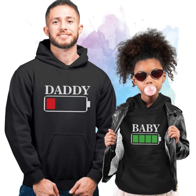 Father Son Hoodies, Battery Full Battery Empty, Daddy Baby, Family Hoodies