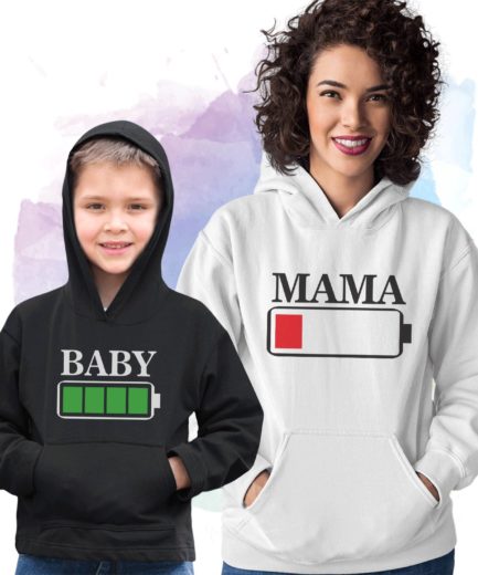 Mother Son Hoodies, Battery Full, Battery Empty, Family Hoodies