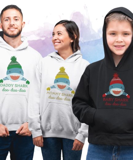 Shark Family Christmas Hoodies, Daddy Shark Mommy Shark Baby Shark