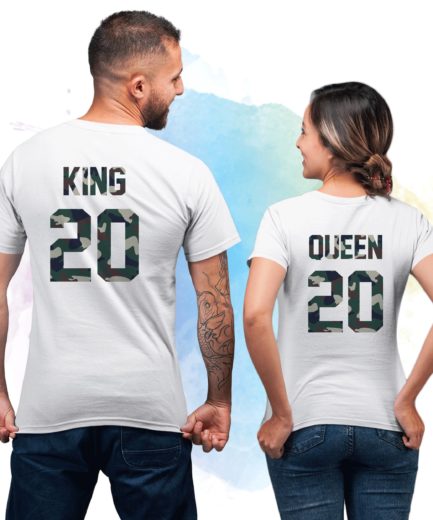 Personalized Couple Shirts, King 20 Queen 20, Camouflage, Couple Shirts