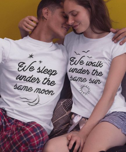 Couple Pajamas, We sleep under the same moon, We walk under the same sun