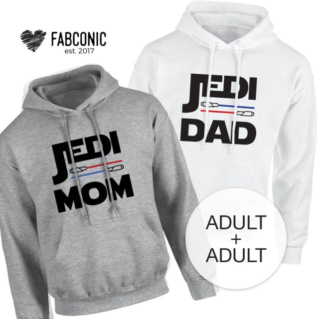 Jedi Dad Jedi Mom Hoodies, Couple Hoodies, Funny Matching Hoodies for Couples